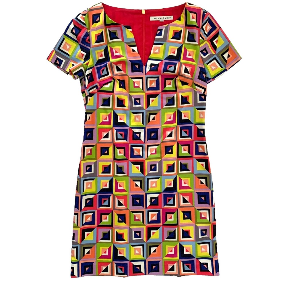 Trina Turk Museum Tunic‎ Shift Dress sz 0 00 XS Geometric Chevron Cotton